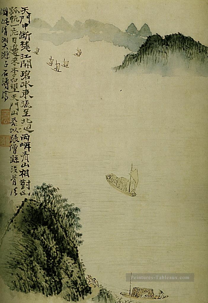 Shitao bateaux à la porte 1707 chinois traditionnel Peintures à l'huile
